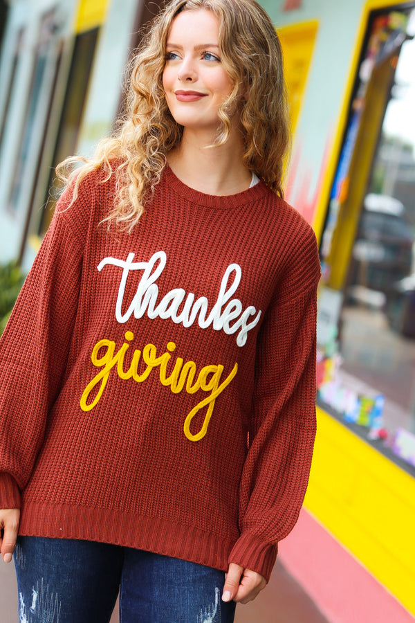 All I Want Thanksgiving Pop Up Embroidery Chunky Sweater - Coeur de la Mode