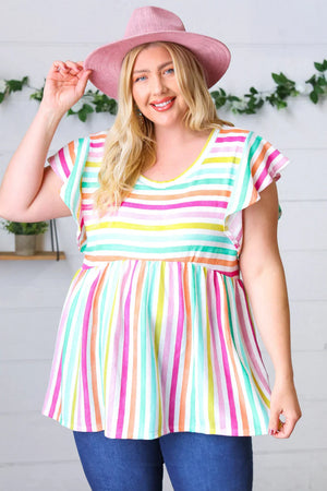 Lavender Rainbow Stripe Babydoll To - Coeur de la Mode