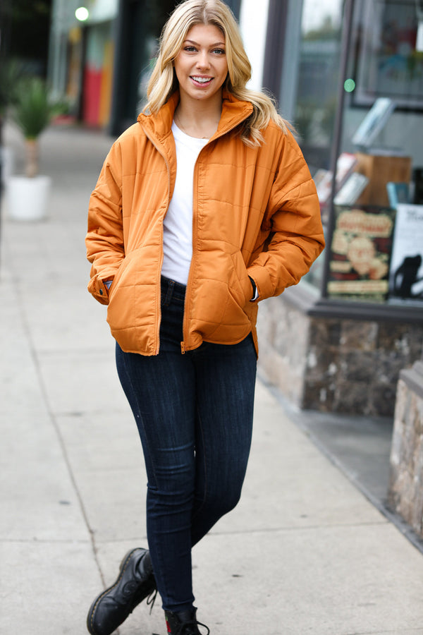 Eyes On You Butterscotch Quilted Puffer Jacket - Coeur de la Mode