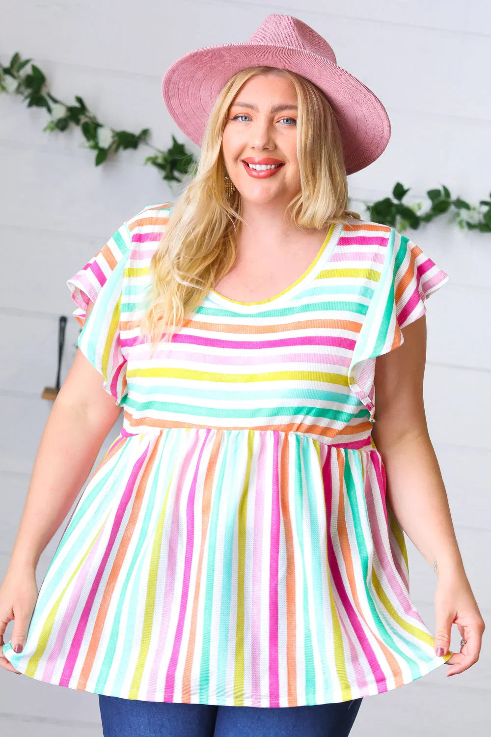 Lavender Rainbow Stripe Babydoll To - Coeur de la Mode