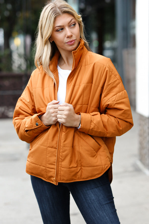 Eyes On You Butterscotch Quilted Puffer Jacket - Coeur de la Mode