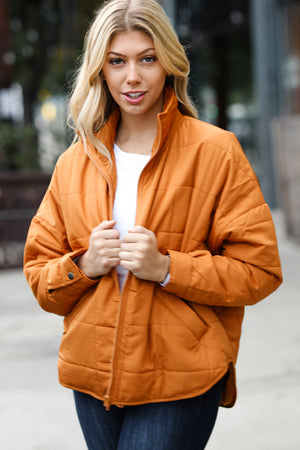 Eyes On You Butterscotch Quilted Puffer Jacket - Coeur de la Mode
