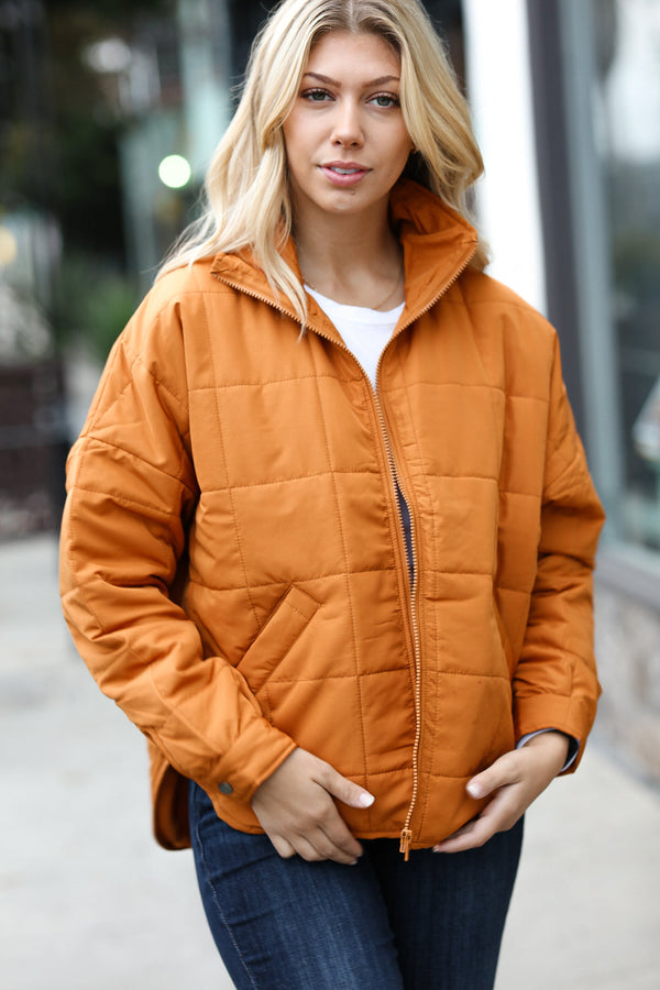 Eyes On You Butterscotch Quilted Puffer Jacket - Coeur de la Mode