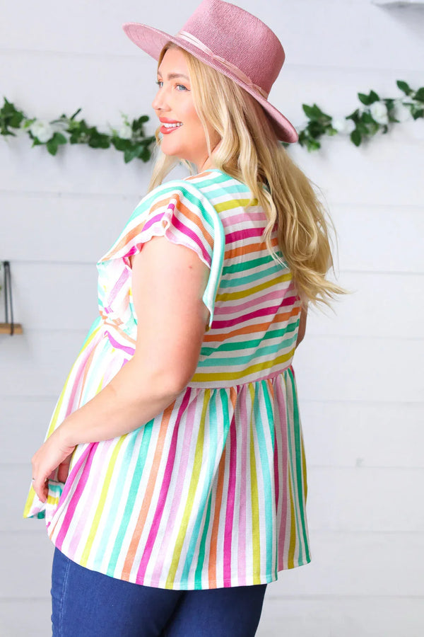 Lavender Rainbow Stripe Babydoll To - Coeur de la Mode