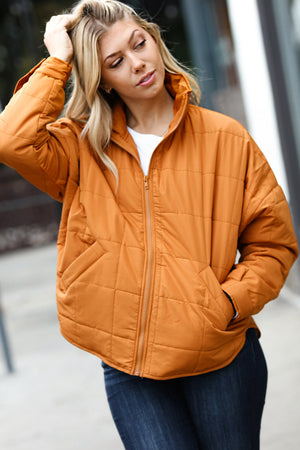 Eyes On You Butterscotch Quilted Puffer Jacket - Coeur de la Mode