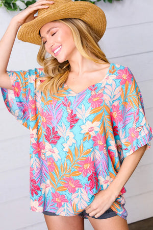 Multicolor Tropical Floral Print Woven Top - Coeur de la Mode