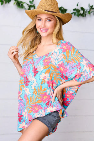 Multicolor Tropical Floral Print Woven Top - Coeur de la Mode