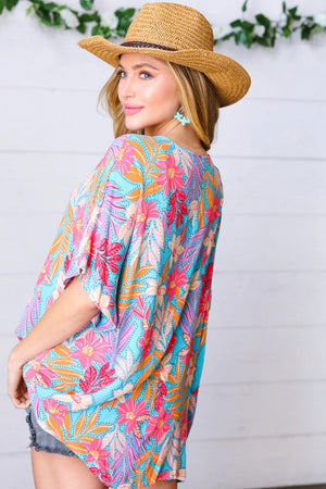 Multicolor Tropical Floral Print Woven Top - Coeur de la Mode