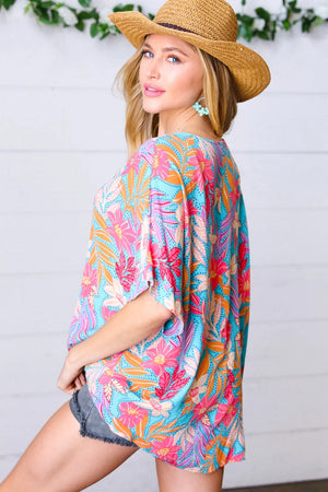 Multicolor Tropical Floral Print Woven Top - Coeur de la Mode