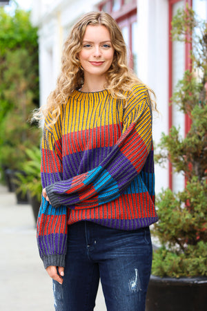 Take All of Me Mustard & Cerulean Stripe Oversized Sweater - Coeur de la Mode