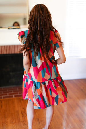 Stand Out Magenta & Teal Geometric Yoke Woven Dress - Coeur de la Mode
