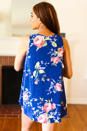 Sunny Days Navy Blue Floral Print Sleeveless Top - Coeur de la Mode