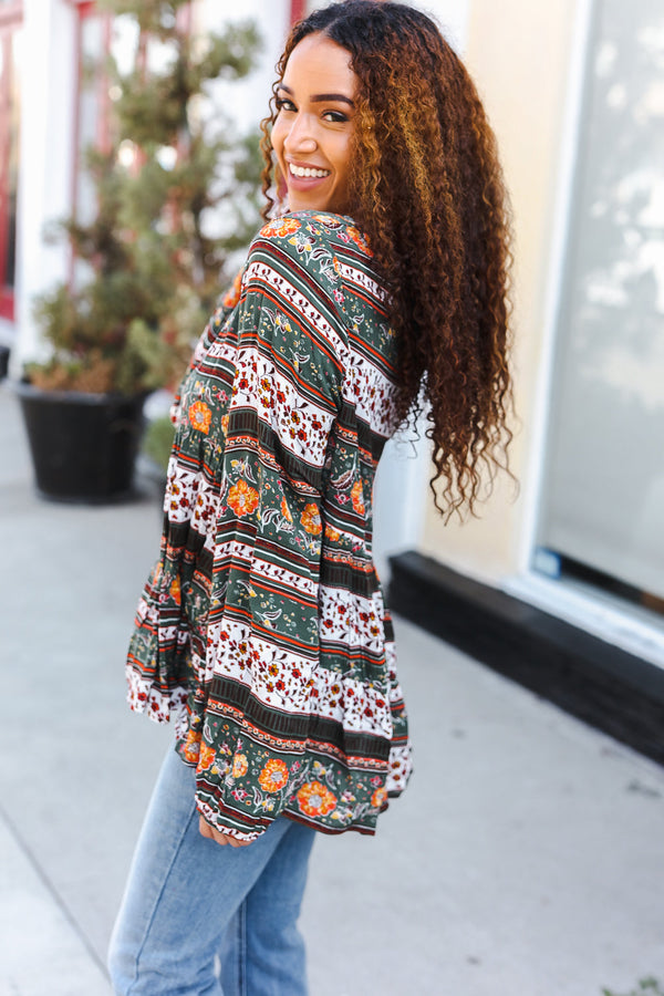 Beautiful You Green Floral Stripe Woven Blouse - Coeur de la Mode