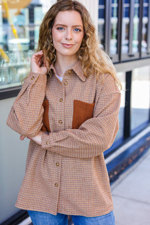 Start You Day Rust Flannel Plaid Oversized Shacket - Coeur de la Mode