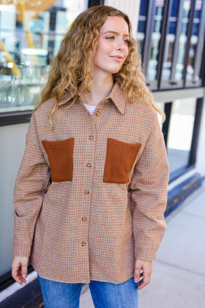 Start You Day Rust Flannel Plaid Oversized Shacket - Coeur de la Mode