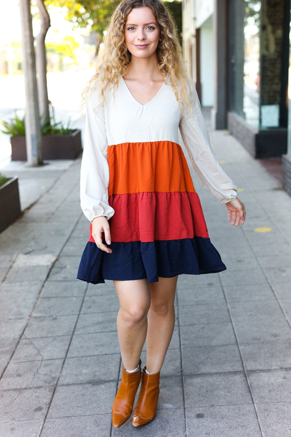 Beautiful You Orange & Multicolor Tiered Babydoll Dress - Coeur de la Mode