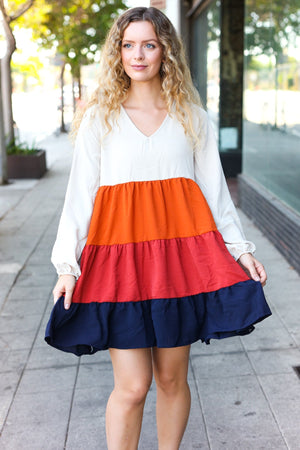 Beautiful You Orange & Multicolor Tiered Babydoll Dress - Coeur de la Mode