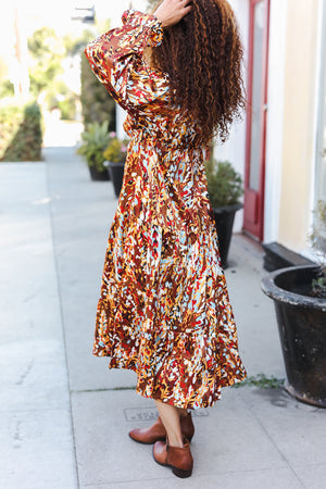 Feeling Femme Mocha Floral Print V Neck Satin Maxi Dress - Coeur de la Mode