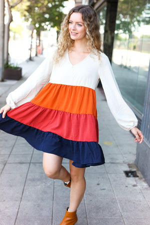 Beautiful You Orange & Multicolor Tiered Babydoll Dress - Coeur de la Mode
