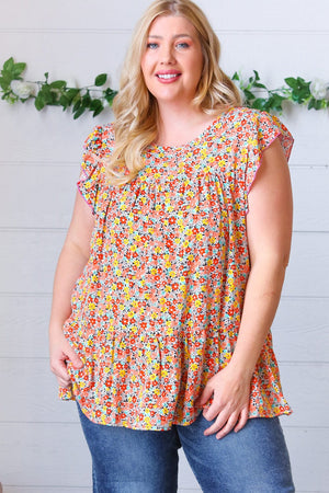 Sunset Floral Print Ruffle Tiered Keyhole Top - Coeur de la Mode