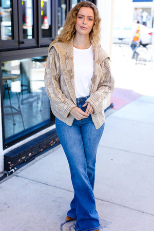 Autumn Vibes Taupe Textured Cable Knit Collared Cardigan - Coeur de la Mode