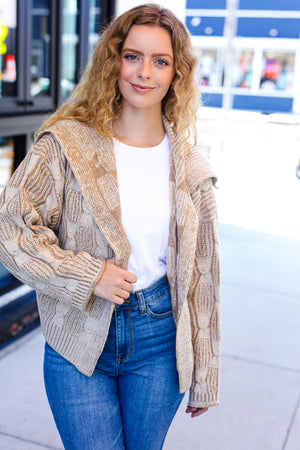 Autumn Vibes Taupe Textured Cable Knit Collared Cardigan - Coeur de la Mode