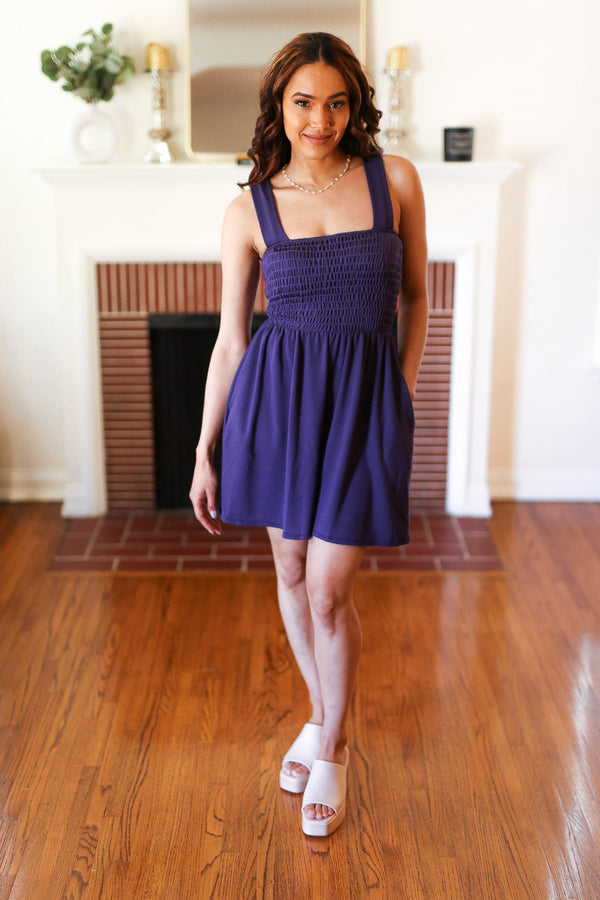 Indigo Terry Smocked Tank Top Baggy Shorts Romper - Coeur de la Mode