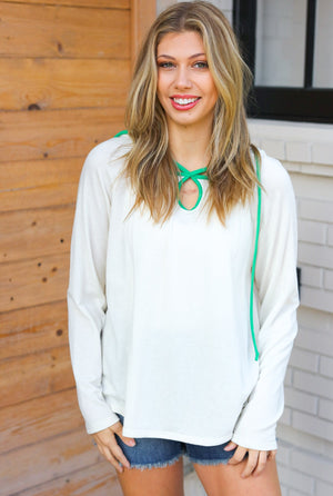 Feeling It Kelly Green Clover Cut Out Terry Hoodie - Coeur de la Mode
