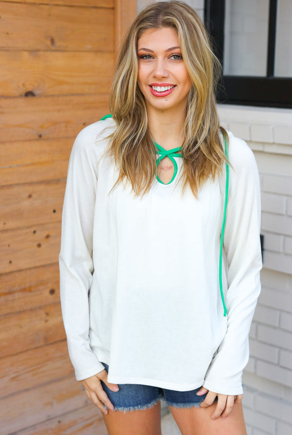 Feeling It Kelly Green Clover Cut Out Terry Hoodie - Coeur de la Mode