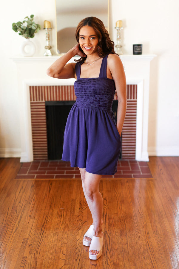 Indigo Terry Smocked Tank Top Baggy Shorts Romper - Coeur de la Mode