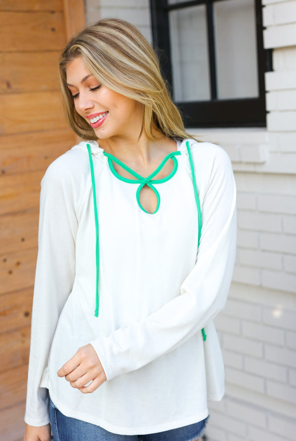 Feeling It Kelly Green Clover Cut Out Terry Hoodie - Coeur de la Mode