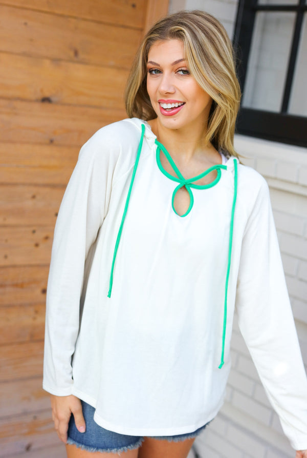 Feeling It Kelly Green Clover Cut Out Terry Hoodie - Coeur de la Mode