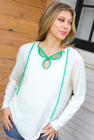 Feeling It Kelly Green Clover Cut Out Terry Hoodie - Coeur de la Mode