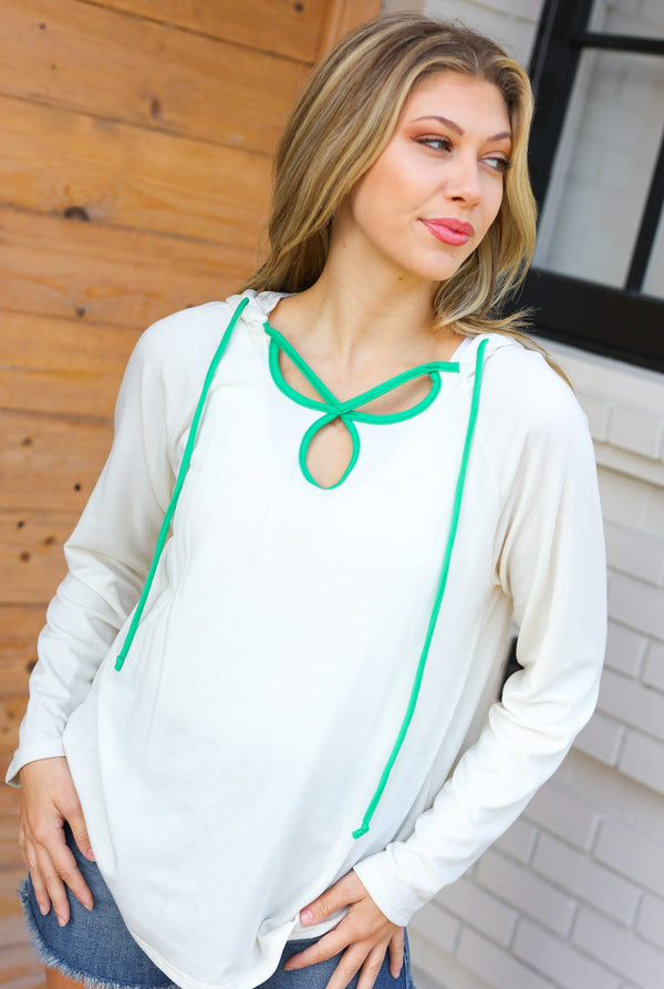 Feeling It Kelly Green Clover Cut Out Terry Hoodie - Coeur de la Mode