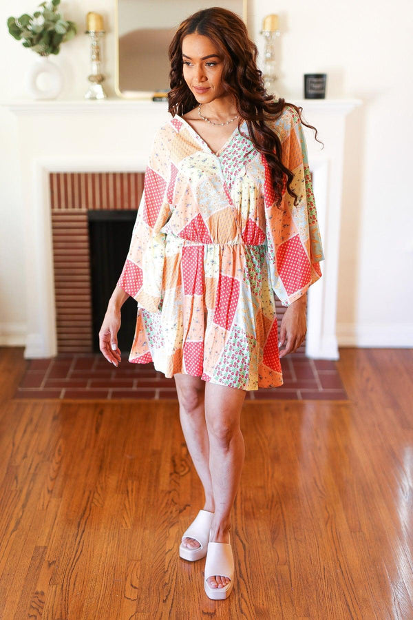 Multicolor Paisley Patchwork Surplice Romper - Coeur de la Mode