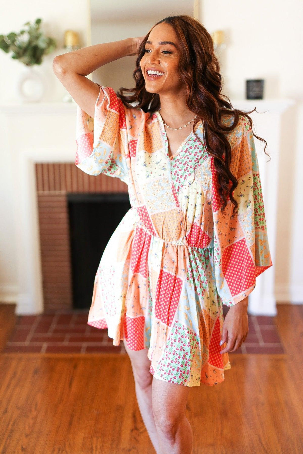 Multicolor Paisley Patchwork Surplice Romper - Coeur de la Mode