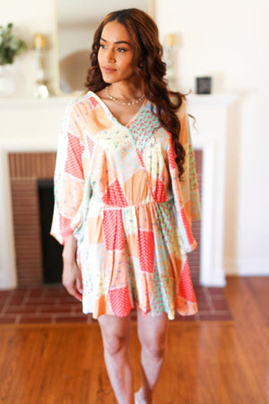 Multicolor Paisley Patchwork Surplice Romper - Coeur de la Mode