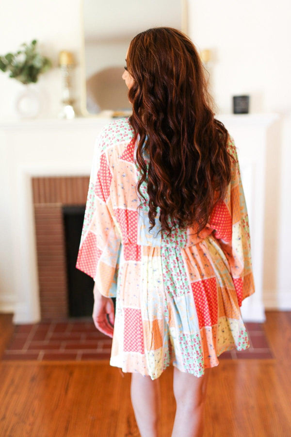 Multicolor Paisley Patchwork Surplice Romper - Coeur de la Mode