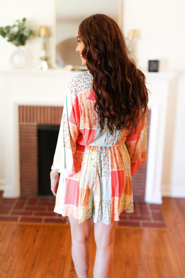 Multicolor Paisley Patchwork Surplice Romper - Coeur de la Mode