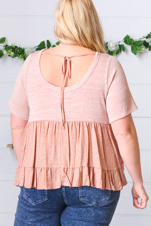Mauve Tie Back Crinkle Floral Top - Coeur de la Mode