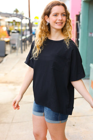 Be Bold Black Crinkle Texture Pocketed Dolman Top - Coeur de la Mode