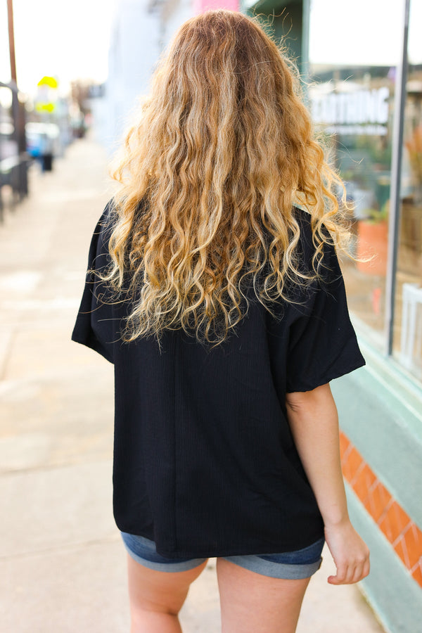 Be Bold Black Crinkle Texture Pocketed Dolman Top - Coeur de la Mode