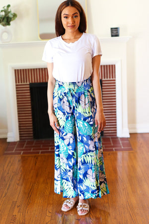 Tropical Boho Smocked Waist Side Slit Palazzo Pants - Coeur de la Mode