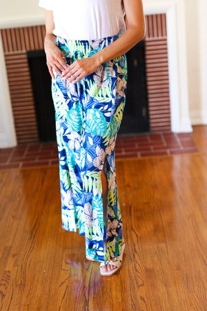 Tropical Boho Smocked Waist Side Slit Palazzo Pants - Coeur de la Mode