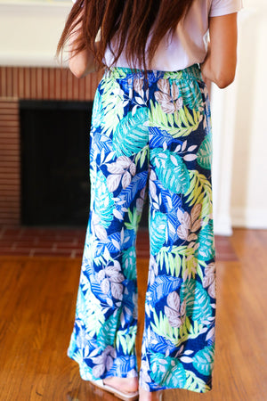 Tropical Boho Smocked Waist Side Slit Palazzo Pants - Coeur de la Mode