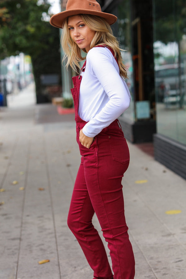 Scarlet High Waist Denim Double Cuff Overalls - Coeur de la Mode