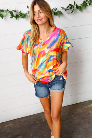 Watercolor Paint Strokes V Neck Top - Coeur de la Mode