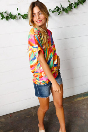 Watercolor Paint Strokes V Neck Top - Coeur de la Mode