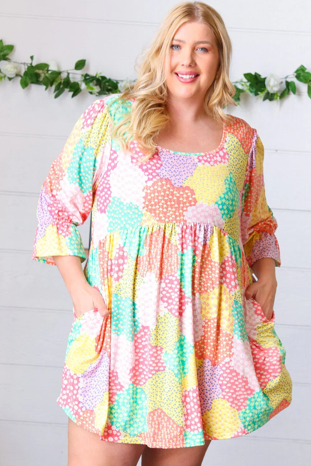 Multicolor Floral Patchwork Fit and Flare Dress - Coeur de la Mode