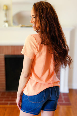 Feel Your Best Coral Baby Waffle Henley Neckline Top (Copy) - Coeur de la Mode